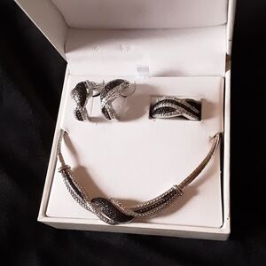 Silvery Necklace, Earrings, Ring, Bracelet Set